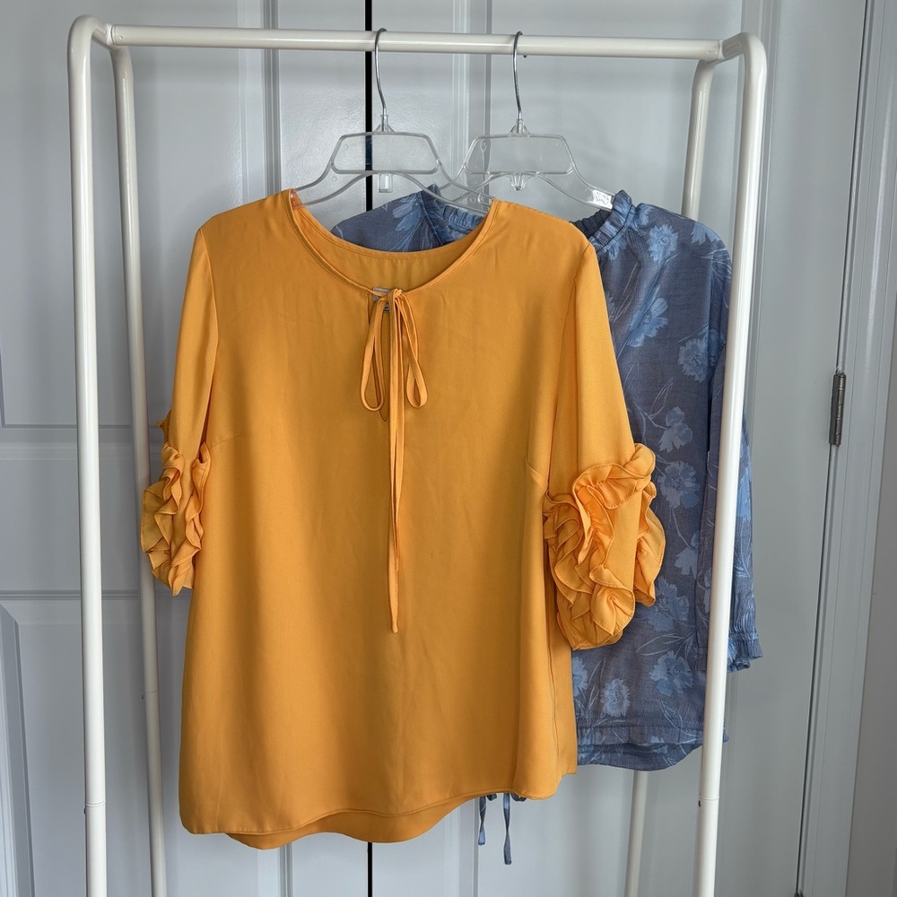 BN6 Lot‎ of 2 Women Blouse Medium Cremieux, Como Blu Chiffon Officewear Casual